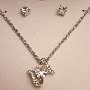 Crystal Pendant Necklace & Stud Earrings Set  - NWOT